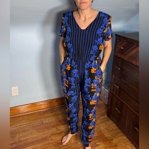 Blue and Orange Floral Jumpsuit